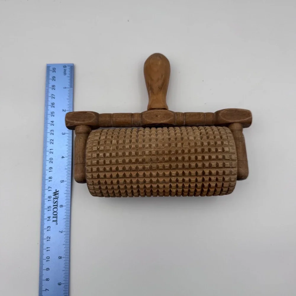 Vintage Wooden Muscle Roller Massager T-Handle Deep Tissue Tool Textured Wood